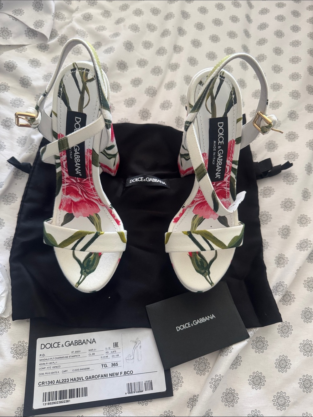 Authentic Dolce & Gabbana White Floral Print Slingback platform Heels 36.5